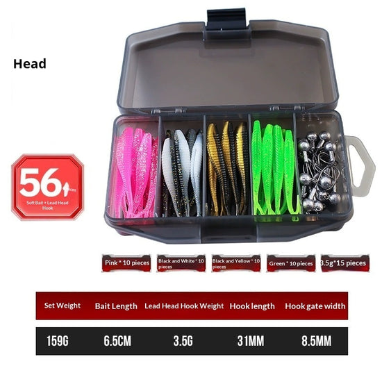 Soft Bait Lure Kit With 66 piece Fork Tailed Worms