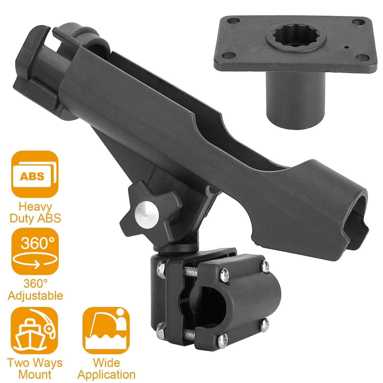 1Pc Boat Fishing Pole Rod Holder 360Degree Rotatable Kayak Side Rail Mount Adjustable Folding Rod Holder With Large Clamp Rod Not Included