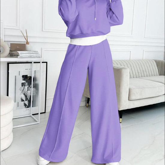 Women's Hoodie Suit Sporty Casual Long-Sleeved Hooded Sweatshirt And Drawstring Pocket Sweatpants Fashion Commuter Trousers Set