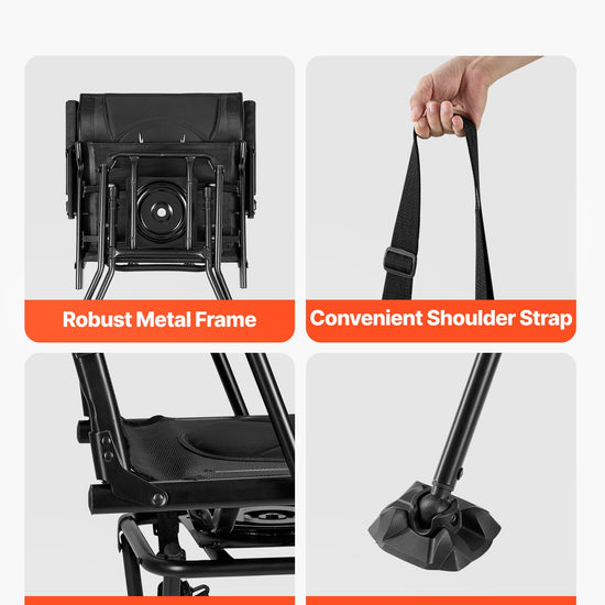 Hunting Chair, 360° Silent Swivel, Foldable Portable Blind Chair, Heavy-Duty Steel Frame Ground Stool Seat, With Armrests, Adjustable Carry Strap, Anti-Sink Feet, 300 Lbs Capacity For Fishing