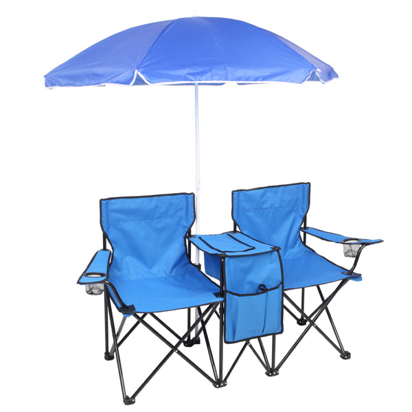 Outdoor Beach Chair with Umbrella in Blue