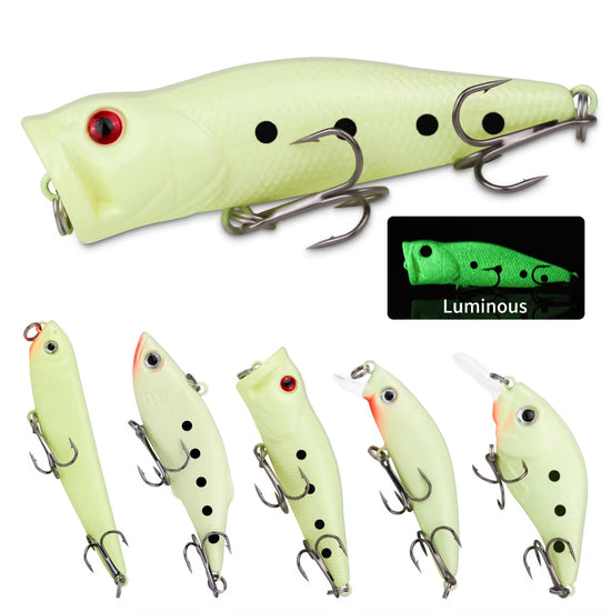 22pcs 1set Hard Lure Bait Soft Frog Popper Minnow Pencil VIB Luminous Lure Kit Durable Hooks Realistic Action
