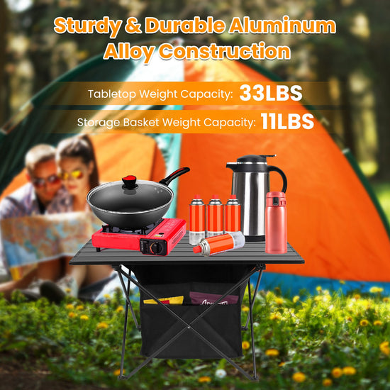 1Pc Foldable Camping Table With Storage Basket Rustproof Portable Aluminum Alloy Roll-Up Camping Table With Carrying Bag For Camping Hiking BBQ Picnic Fishing