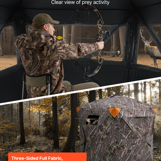 Hunting Blind, 270° Ground Blind, 1-2 Person Pop Up Deer Blind For Hunting With Carrying Bag, Portable Resilient Hunting Tent, 3 Horizontal Windows For Turkey And Deer Hunting