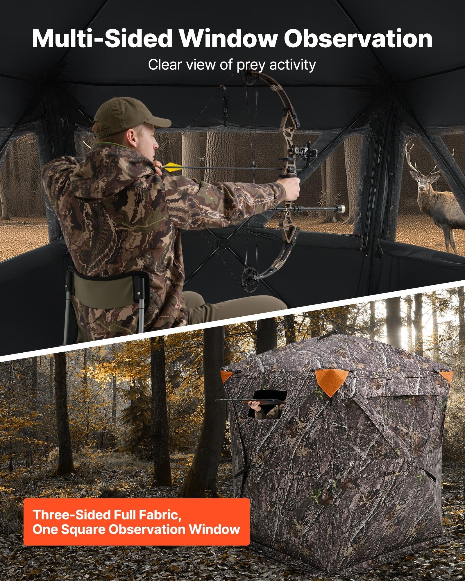 Hunting Blind, 270° Ground Blind, 1-2 Person Pop Up Deer Blind For Hunting With Carrying Bag, Portable Resilient Hunting Tent, 3 Horizontal Windows For Turkey And Deer Hunting