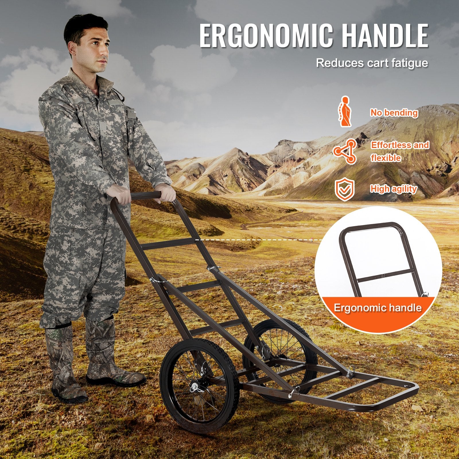 Deer Cart, 300 LBS Capacity Folding Game Cart, Deer Cart Game Hauler With Big Rubber Wheels & Ergonomic Handle, Heavy-Duty Game Cart Accessories, Utility Gear Dolly For Hunting Fishing Hiking