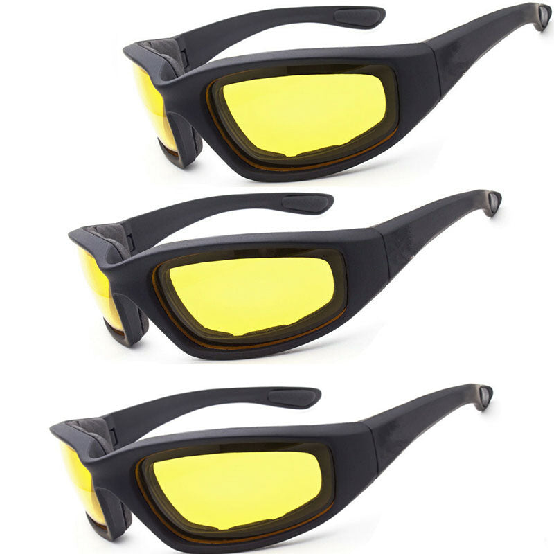 Chopper Cycling Sports Sunglasses UV400 Protection For Cycling Fishing Driving Glasses Wind Resistant Yellow Lens 3 Pack