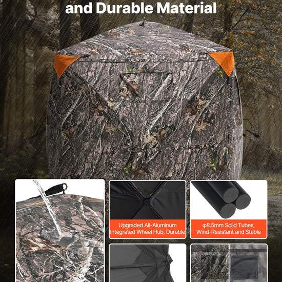 Hunting Blind, 270° Ground Blind, 1-2 Person Pop Up Deer Blind For Hunting With Carrying Bag, Portable Resilient Hunting Tent, 3 Horizontal Windows For Turkey And Deer Hunting