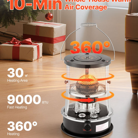 9000 BTU Portable Kerosene Heater & Stove, 2 In 1 Non-Electric Indoor Outdoor Heater With Adjustable Height & Flame & Easy Storage,for Camping, Hunting, Cooking, Home, Garage, Black