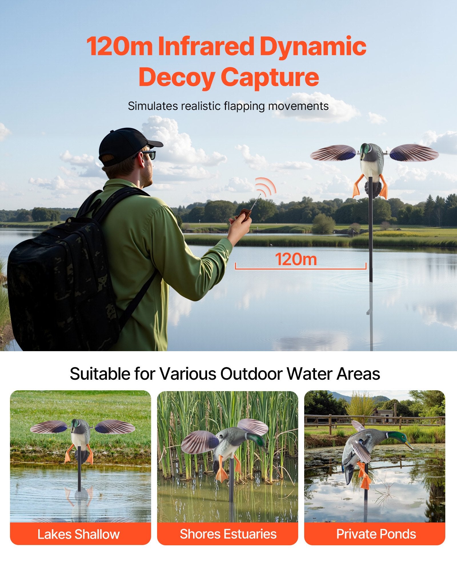 Spinning Wing Motion Duck Decoys, Outdoor Teal Decoys For Hunting, Floating Duck For Pool, Pond, And Lake, Realistic Plastic Duck Hunting Decoy, Garden Yard Decoration, Easy To Carry, 1-Pack
