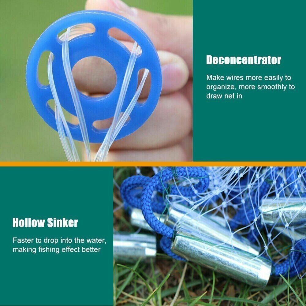 Fishing Cast Net Easy Throw Hand Cast Strong Nylon Mesh